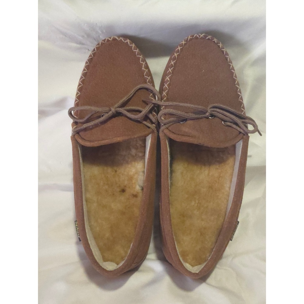 Old Friend Mens Loafer Moccasin Slippers Brown Suede Shearling Lined 12 W EUC